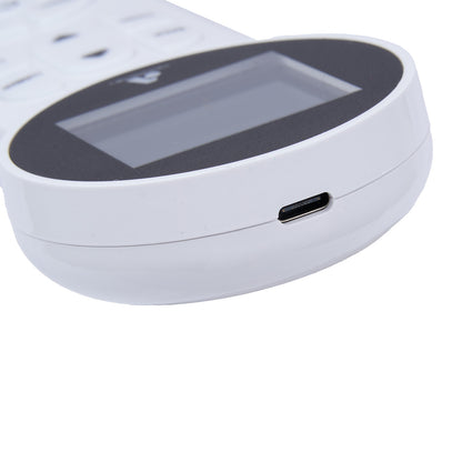 Close-up of a white electronic device with a USB port on a white background