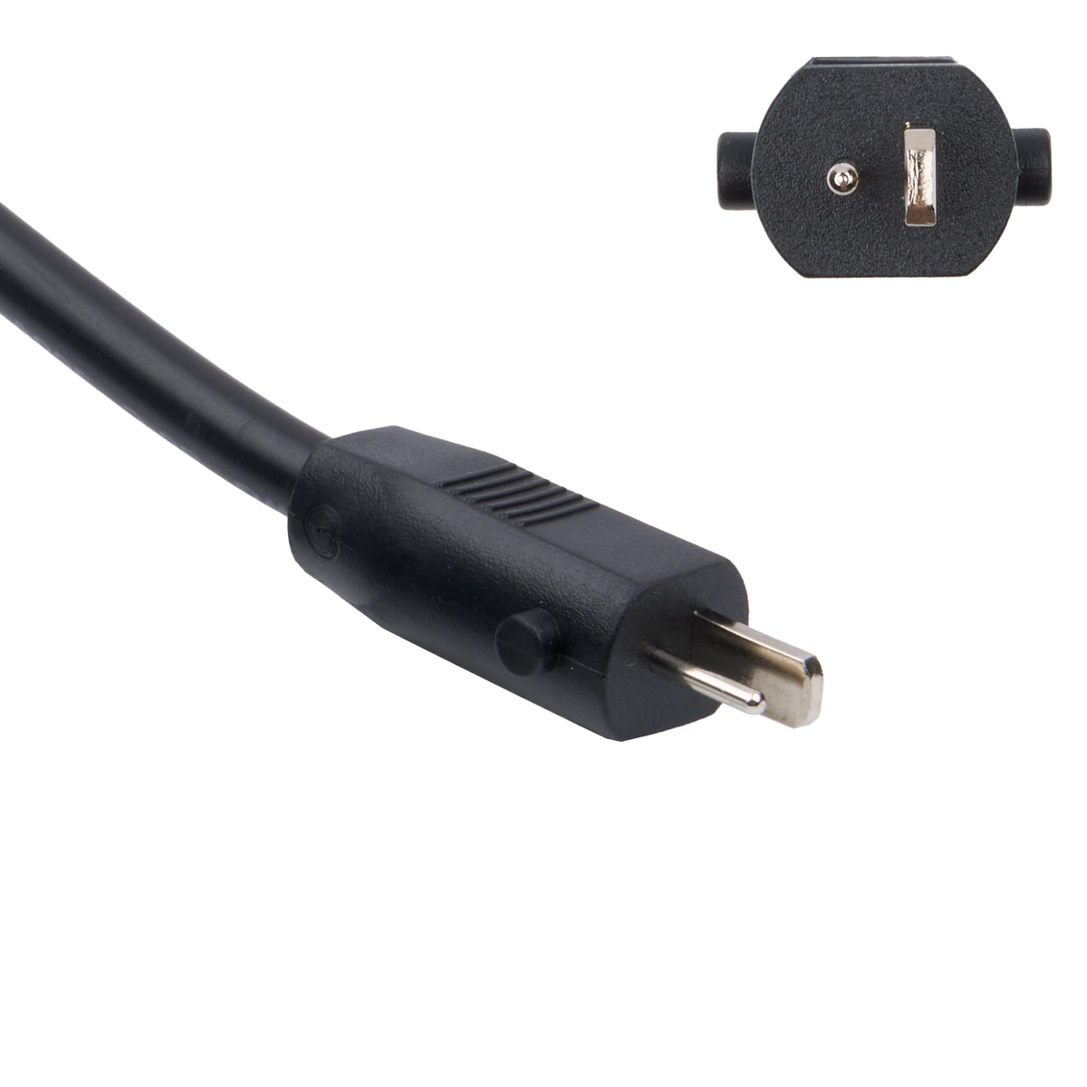 Close up picture of the 2 pin connector of the 2-Pin Male to 3-Pin Male DC Power Cable for Standing Desk, 