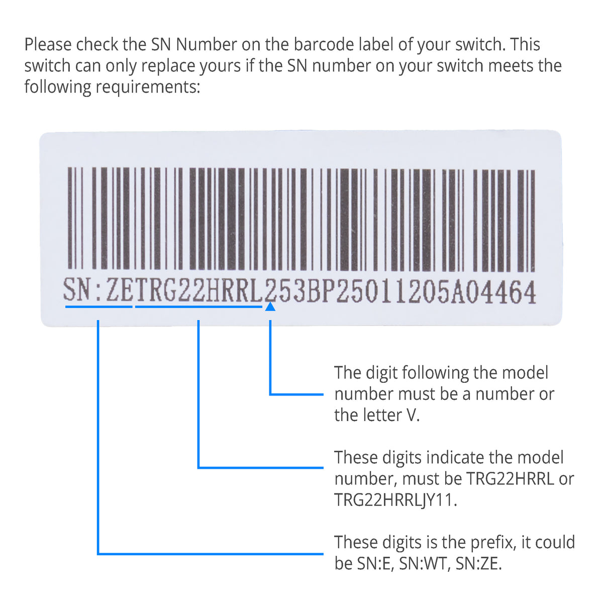 Compatibility check points of the eMoMo TRG22HRRL Right Side Facing Version 7-Button Control Switch 