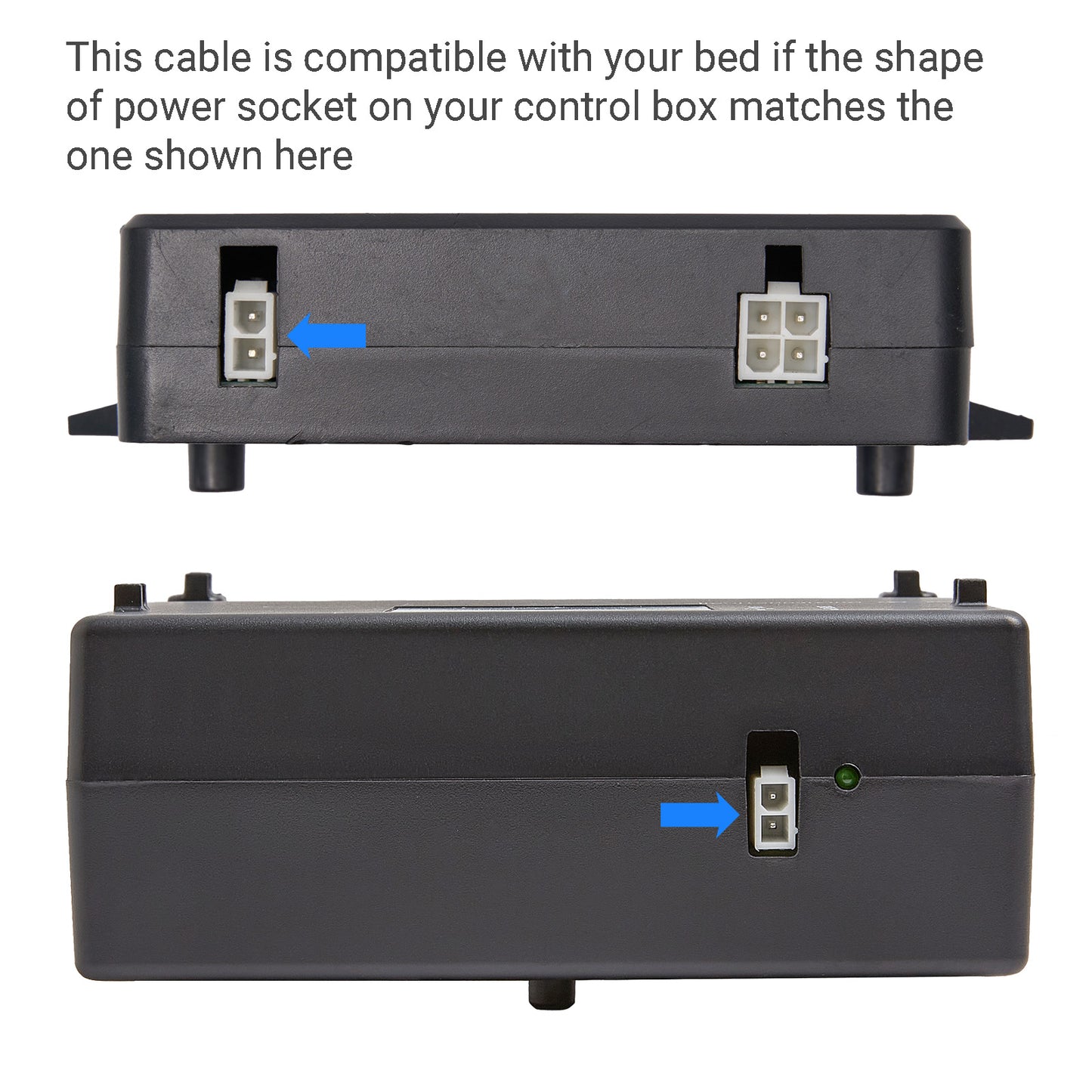 Black electronic control box with power socket illustration on a white background