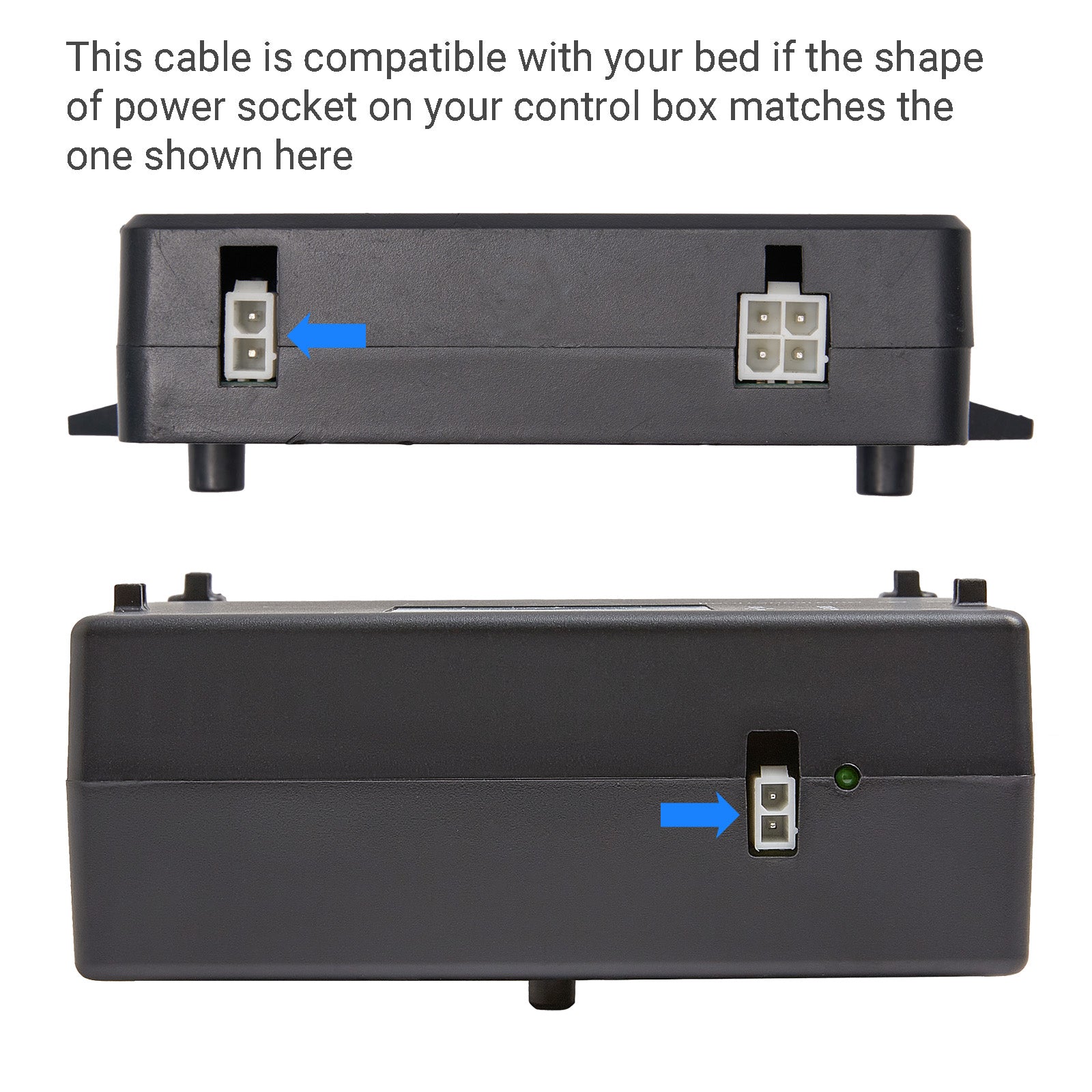 Black electronic control box with power socket illustration on a white background