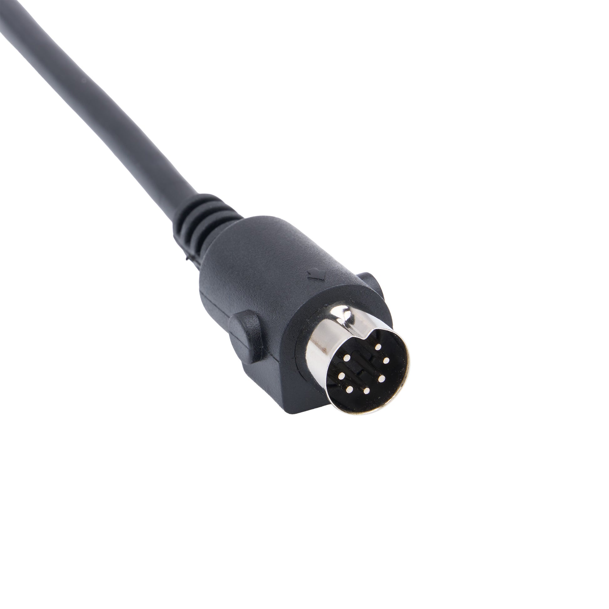 Black cable connector with 7-pin female socket on a white background
