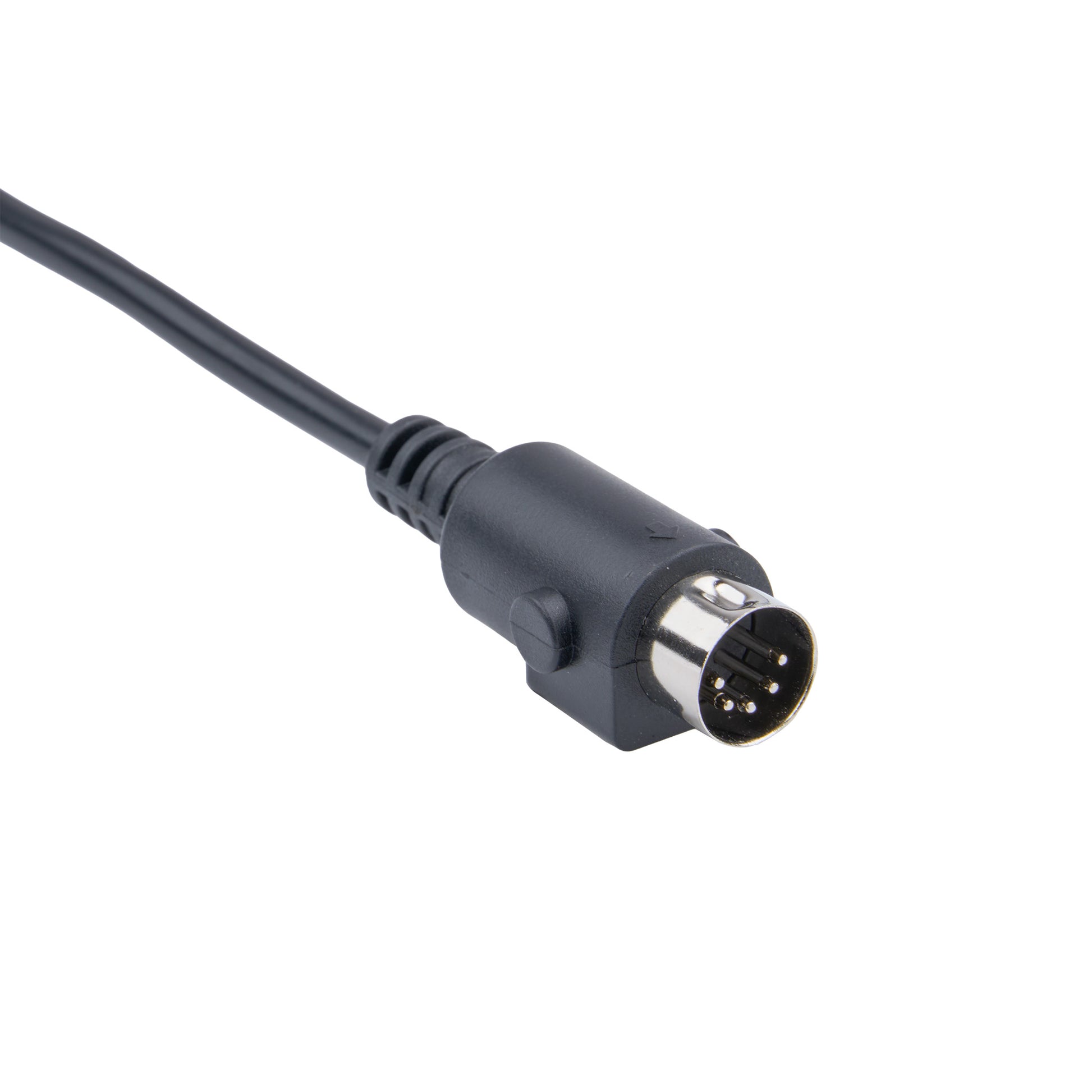 Black cable connector on a white background