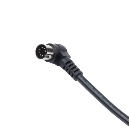 Black cable with a connector on a white background