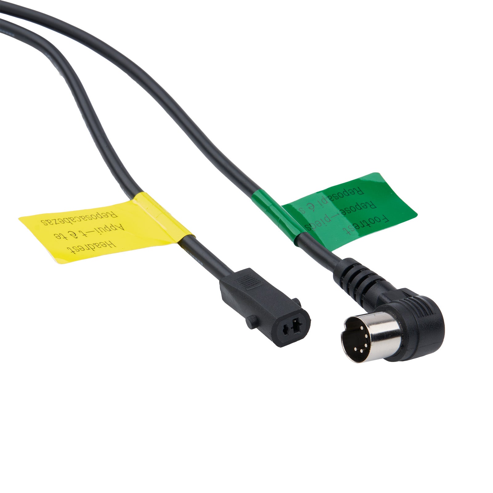 Cable with connectors and labels on a white background