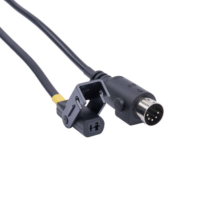 A black electrical cable with a multi-pin connector and a quick-release clamp, shown on a plain white background.