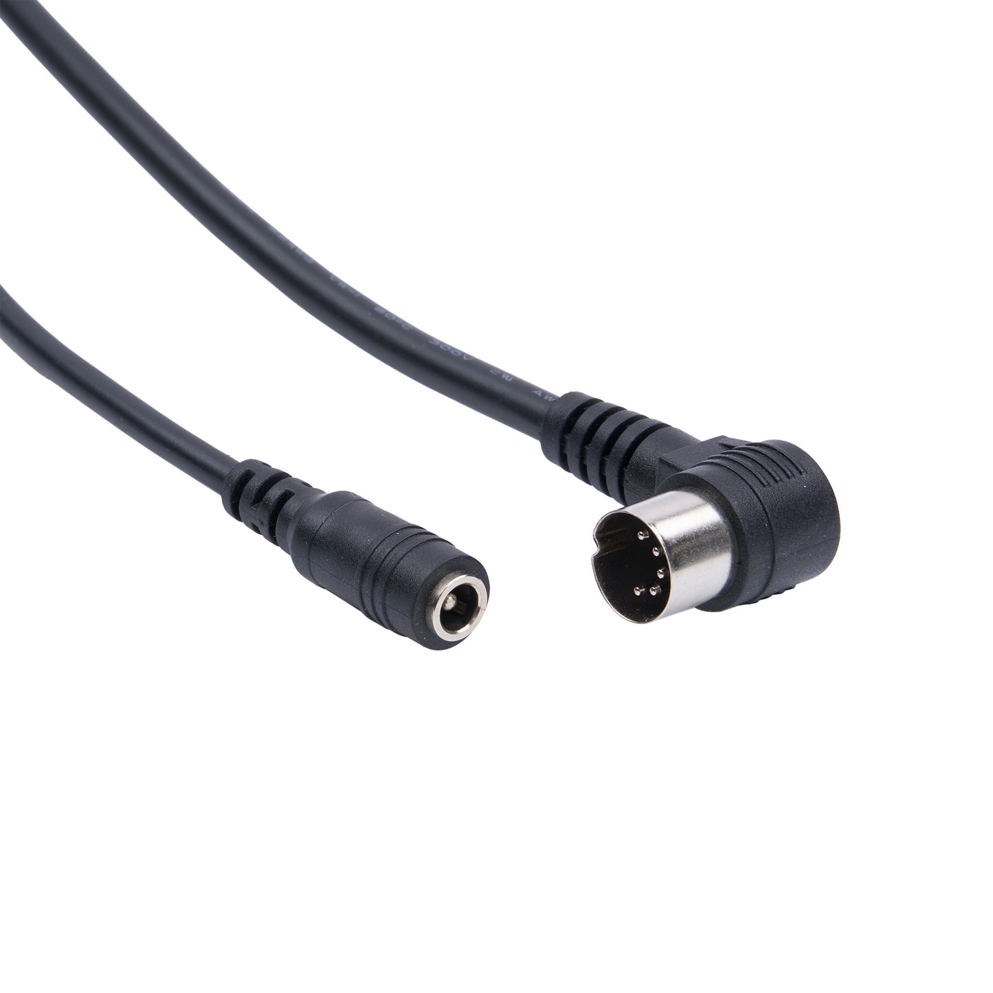 Black cable with a right-angle male connector on one end and a standard male connector on the other, shown on a white background.