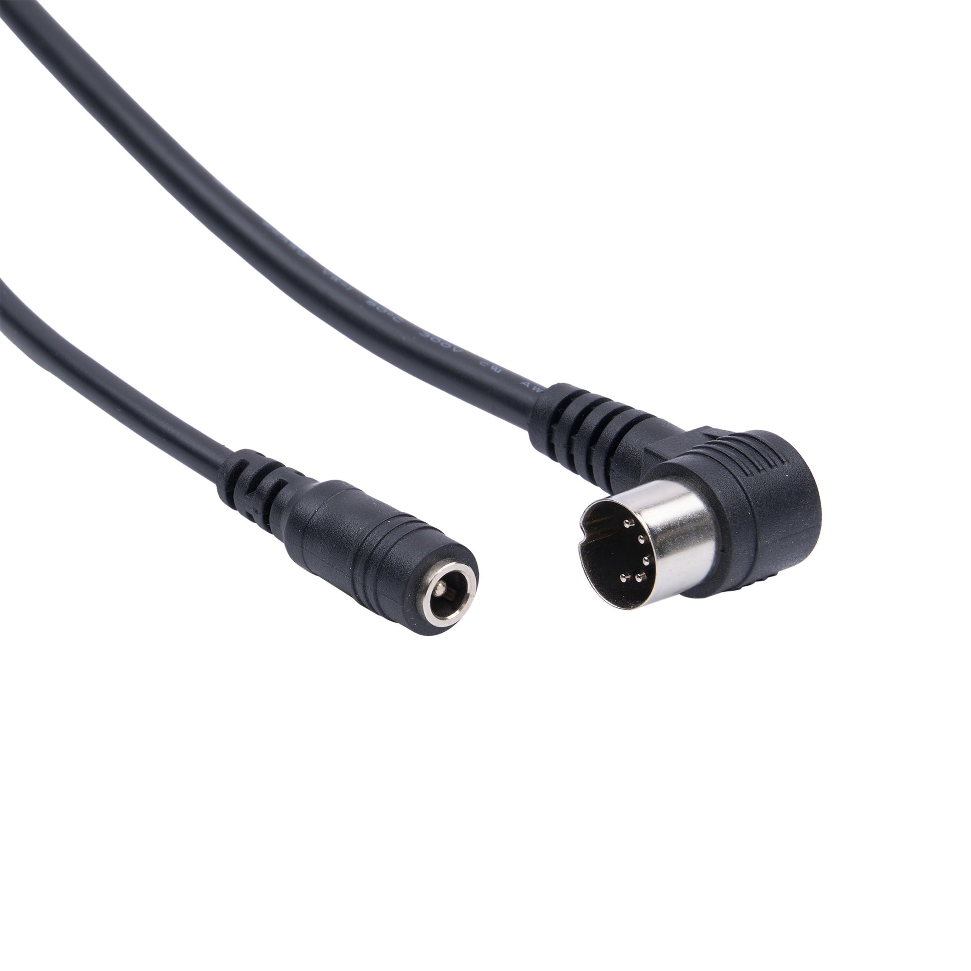 Black cable with a right-angle male connector on one end and a standard male connector on the other, shown on a white background.