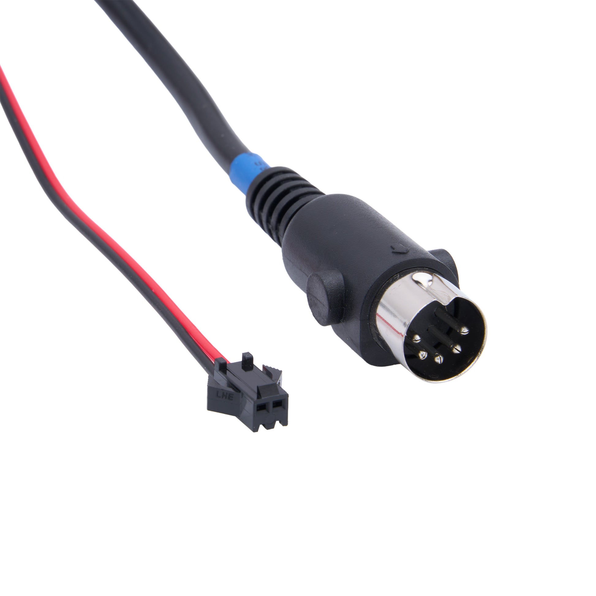 A black cable with a multi-pin circular connector on one end and a small black terminal block on the other, shown on a plain white background.