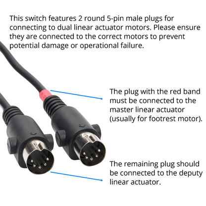 Connectors of the eMoMo HX90EU 4 Button Switch with USB Port and Dual 5-Pin Plugs for Recliner Lift Chair