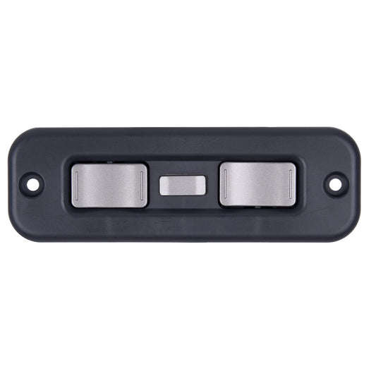 Black door handle with silver components on a white background