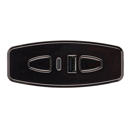 Black car control panel with three buttons on a white background