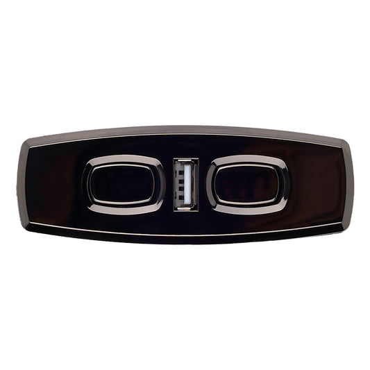 Car grille emblem with a black and chrome finish on a white background