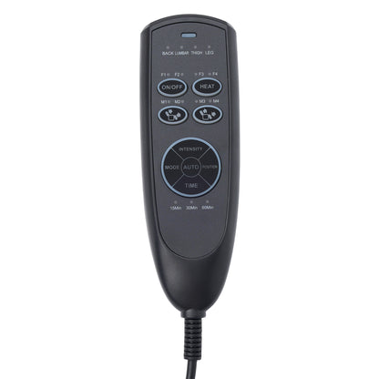 A black electric trolling motor remote control with various buttons and a central dial, shown on a plain white background.