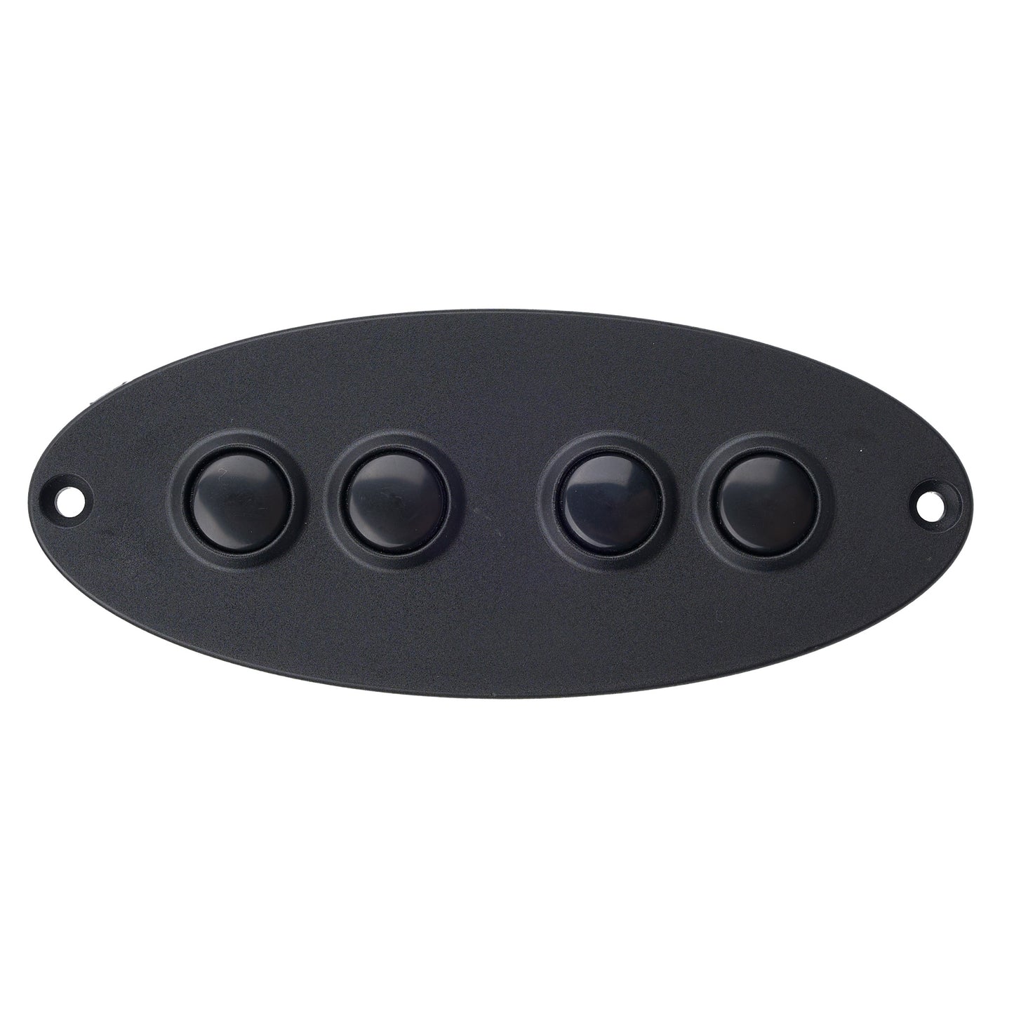 A black oval control panel with four raised circular buttons, shown on a plain white background.