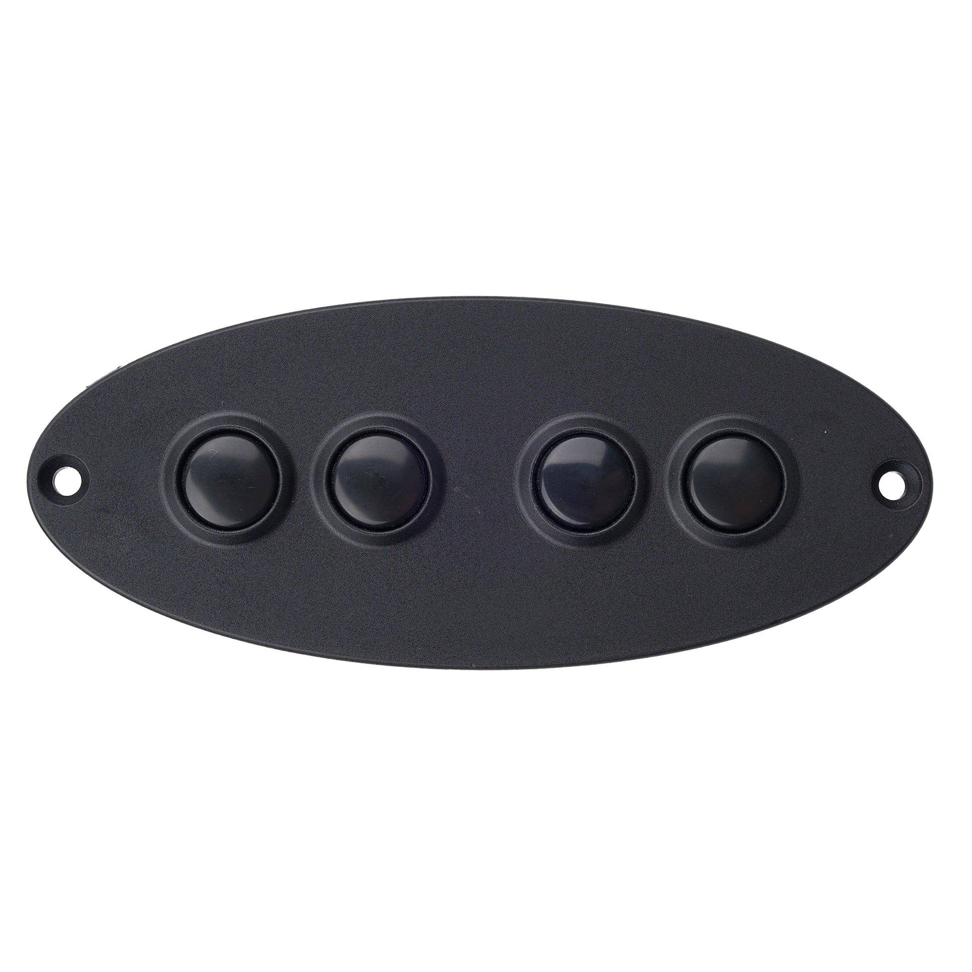 A black oval control panel with four raised circular buttons, shown on a plain white background.