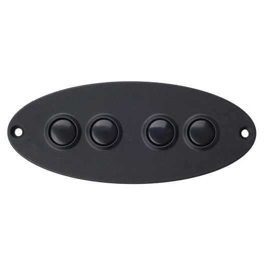 A black oval control panel with four raised circular buttons, shown on a plain white background.