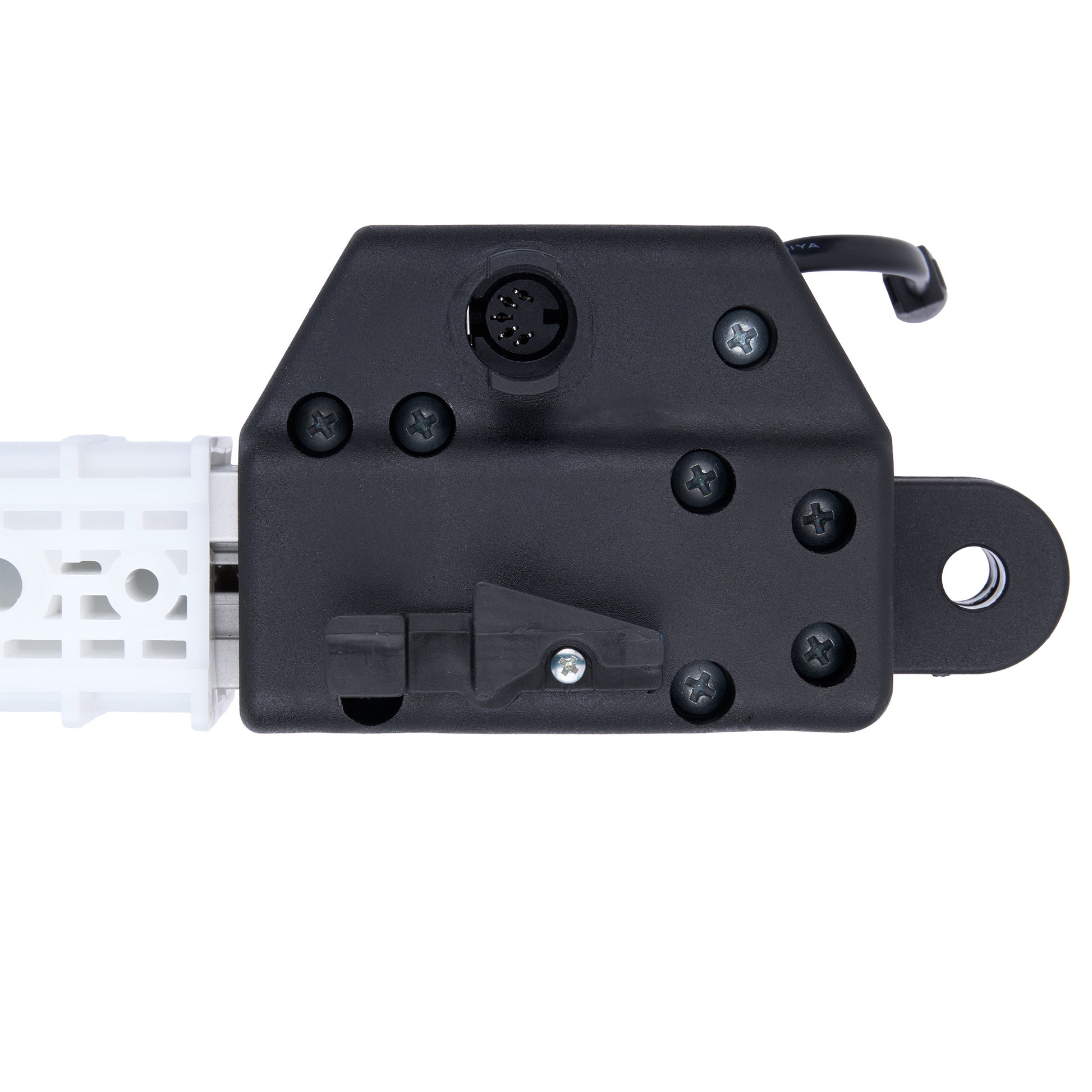Black gun sight attachment on a white background