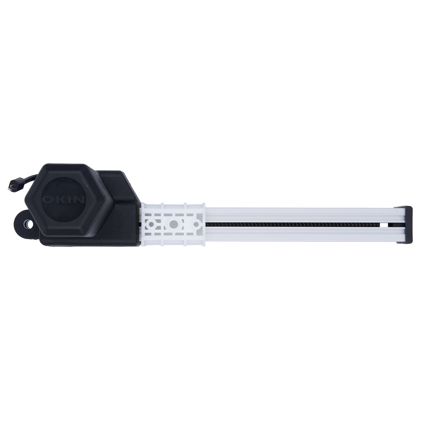 Black and white device with a hexagonal black component on a white background