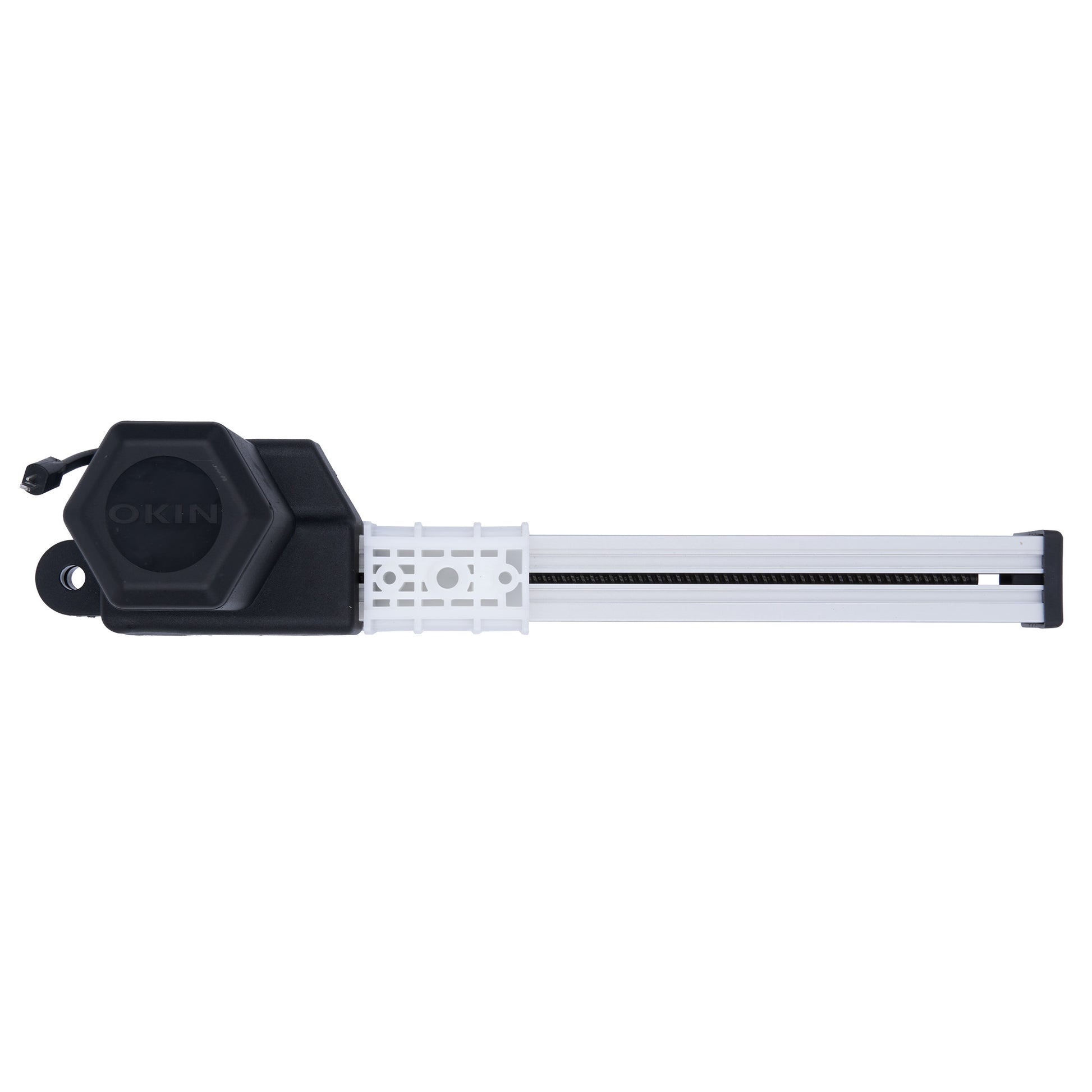 Black and white device with a hexagonal black component on a white background