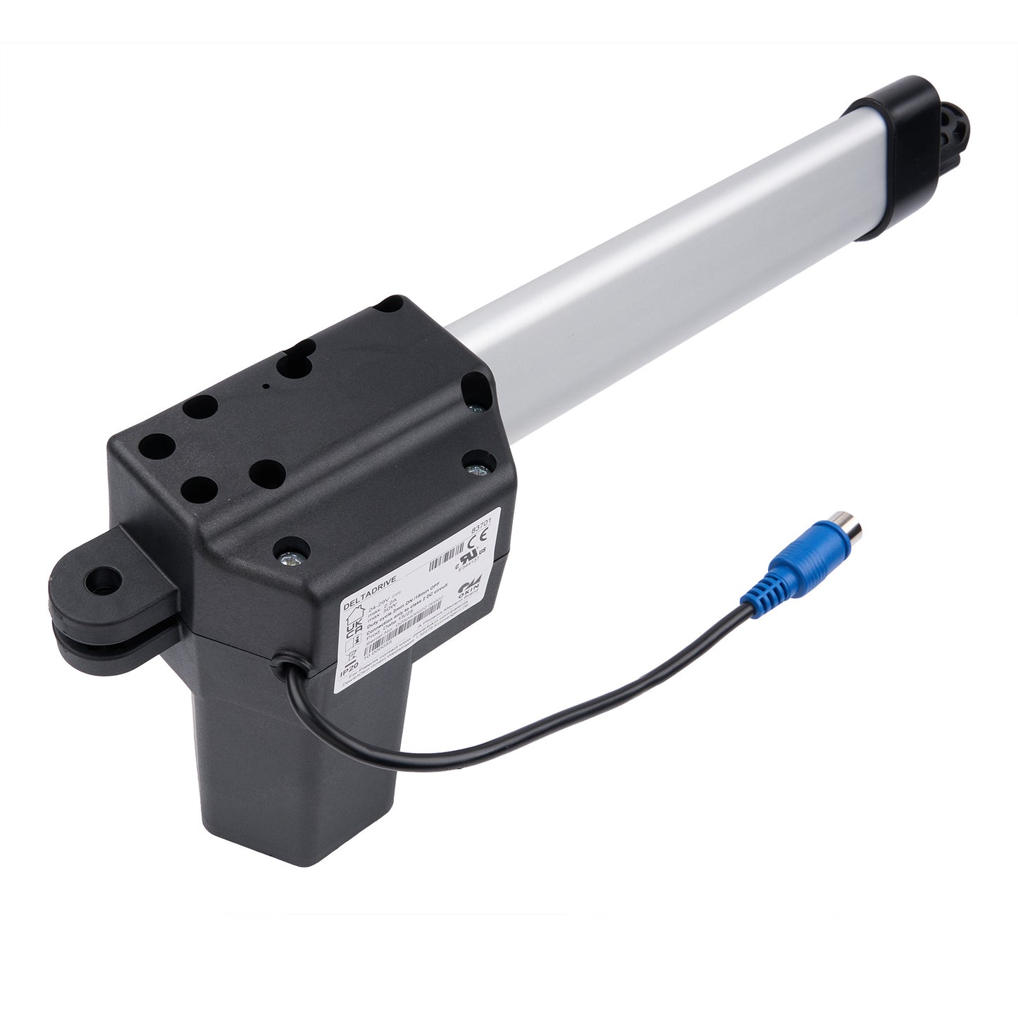Mechanical actuator with cable connection on a white background