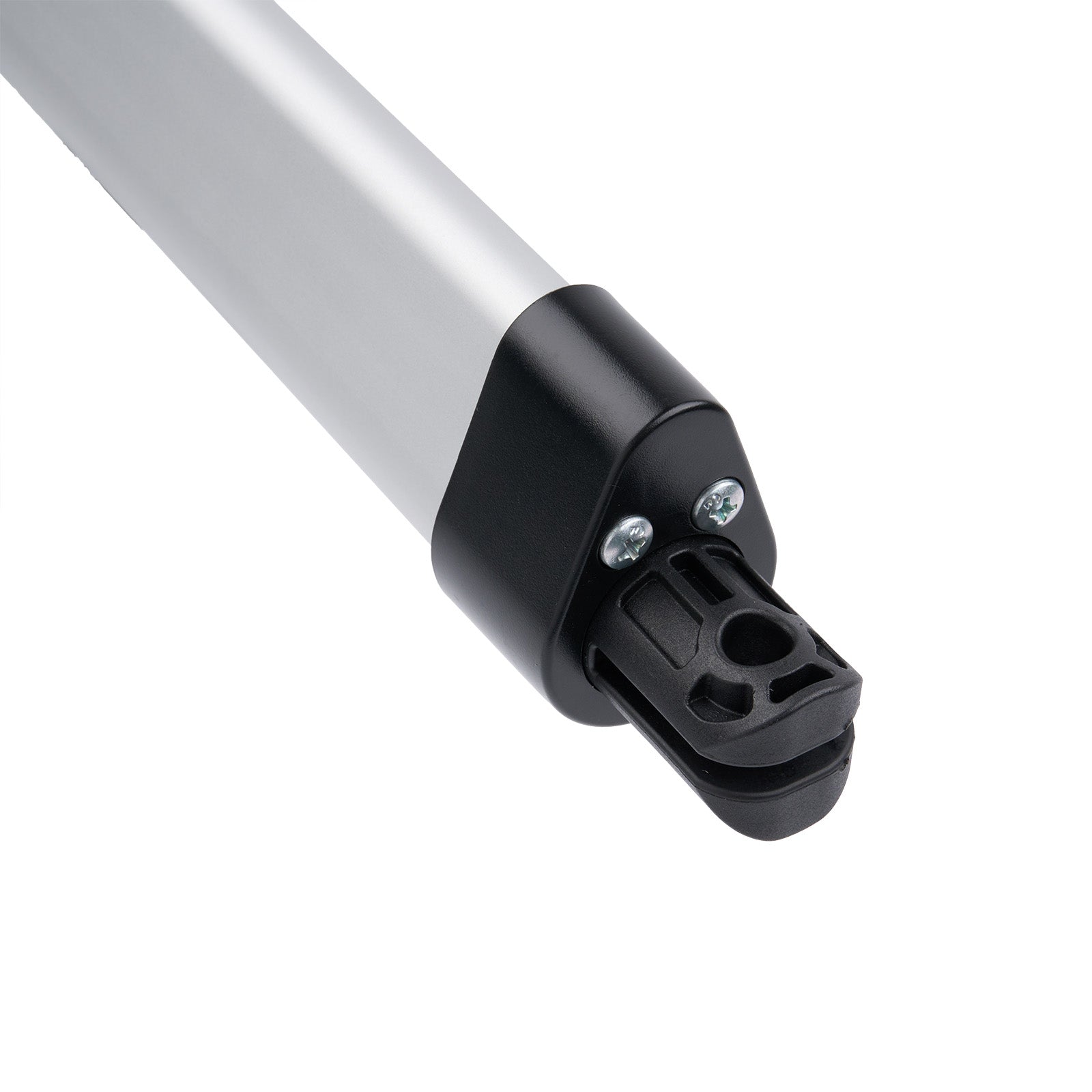 Close-up of a black and white cylindrical object on a white background