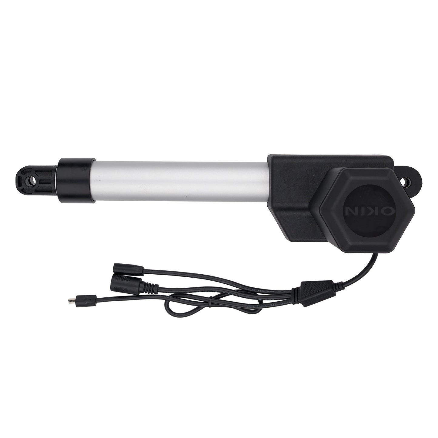 Black and white actuator with Nidec branding on a white background