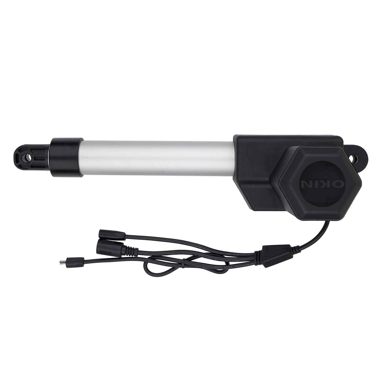 Black and white actuator with Nidec branding on a white background