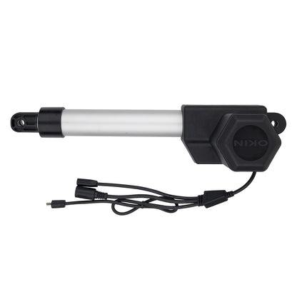 Black and white actuator with Nidec branding on a white background