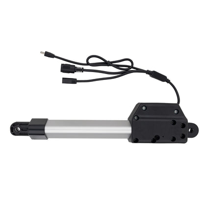 Black cylindrical device with a white label on a white background