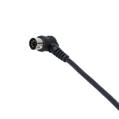 Black cable with a metal connector on a white background