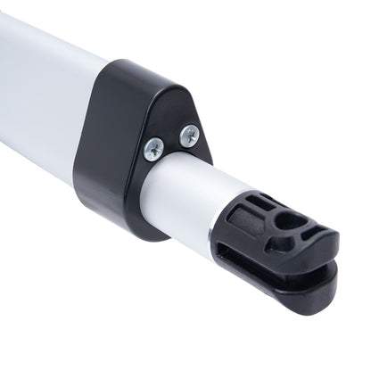 Close-up of a black and white mechanical component on a white background