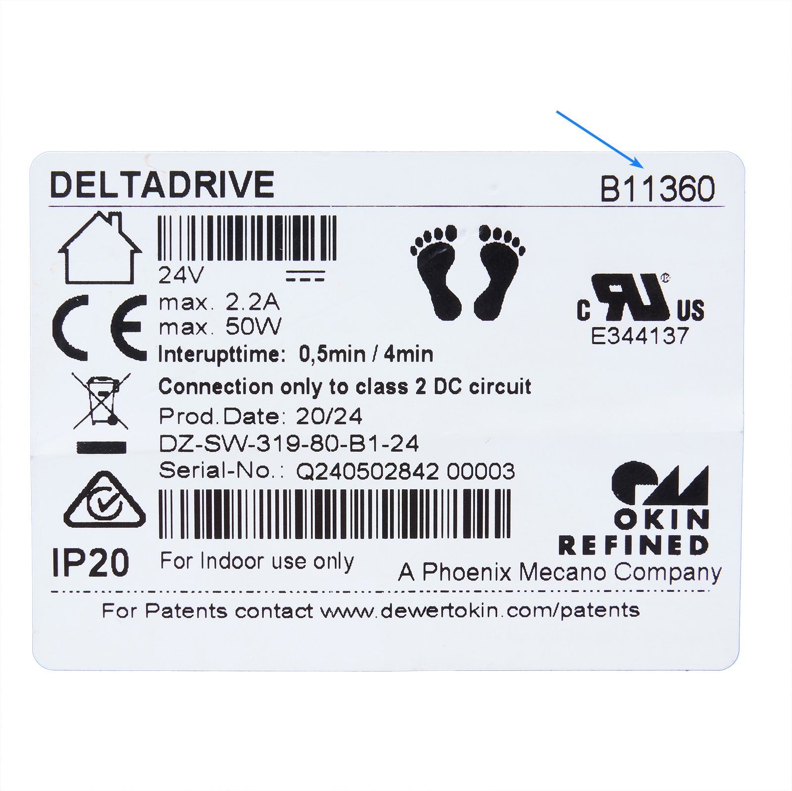 Technical label with various symbols, text, and branding on a white background