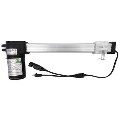 A CNDOER DL-DT1005-001-02 linear actuator motor with a black body, silver shaft, and attached electrical cables.