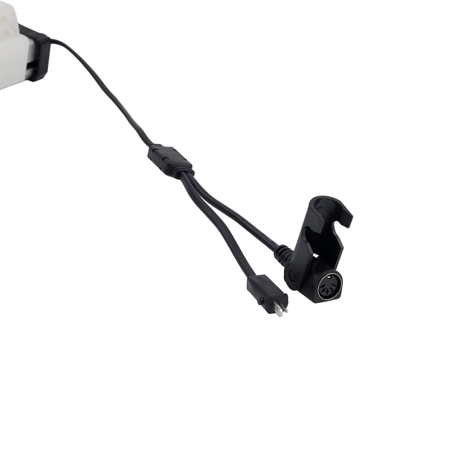 Black microphone cable with connector on a white background