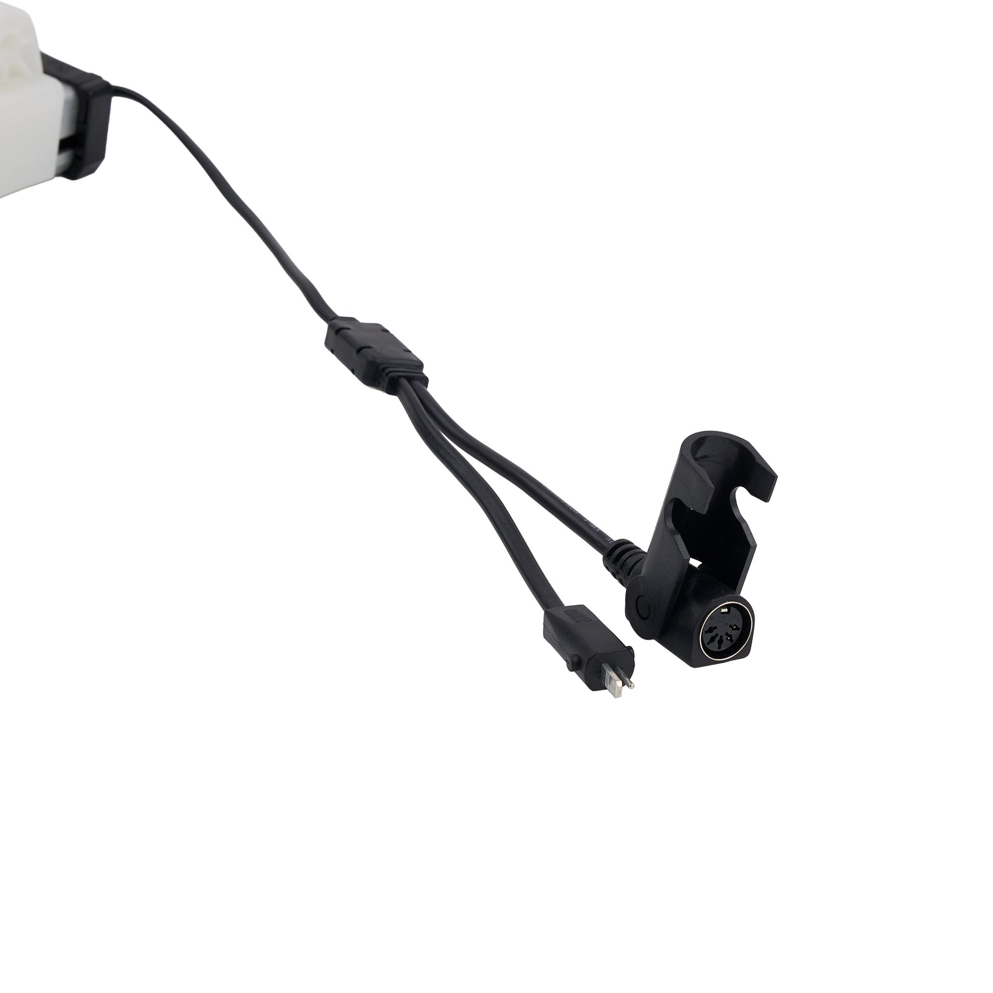 Black microphone cable with connector on a white background