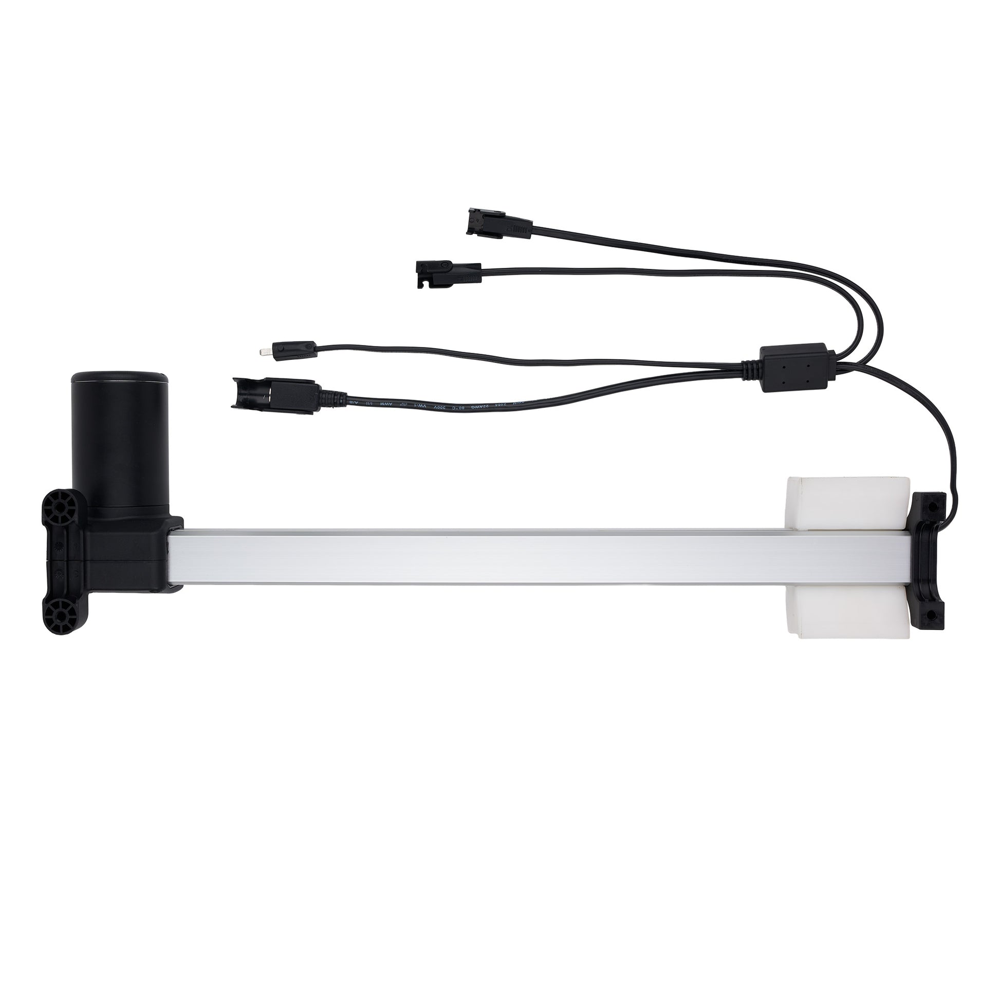 Mechanical device with black and white components on a white background