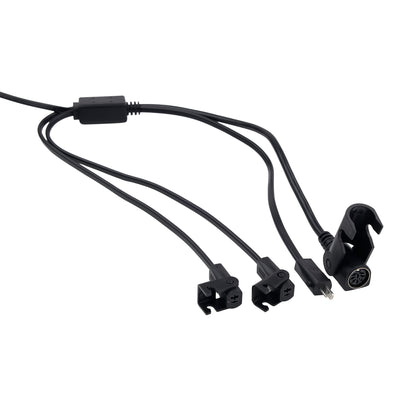 Black cable with multiple connectors on a white background