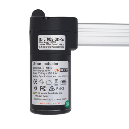 Linear actuator with label on a white background
