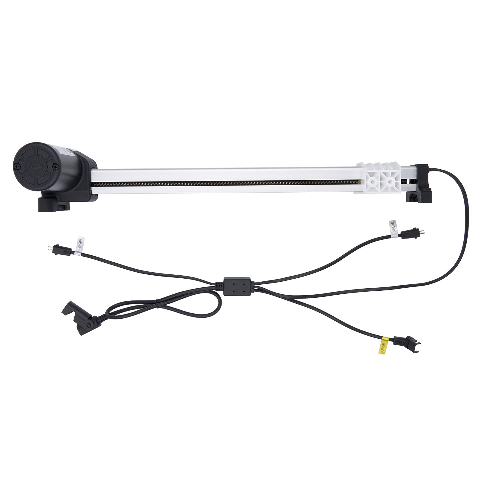 Mechanical arm with joints and cables on a white background