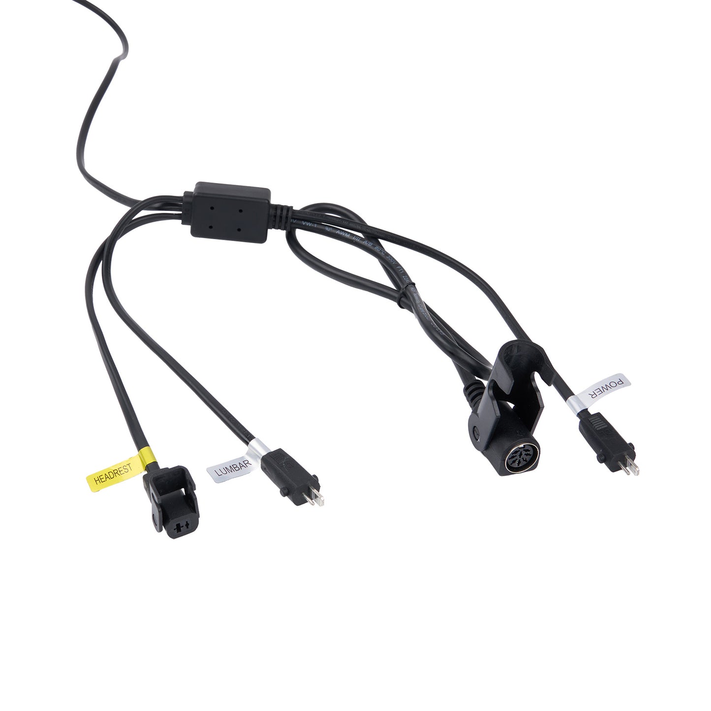 Set of black cables with connectors on a white background