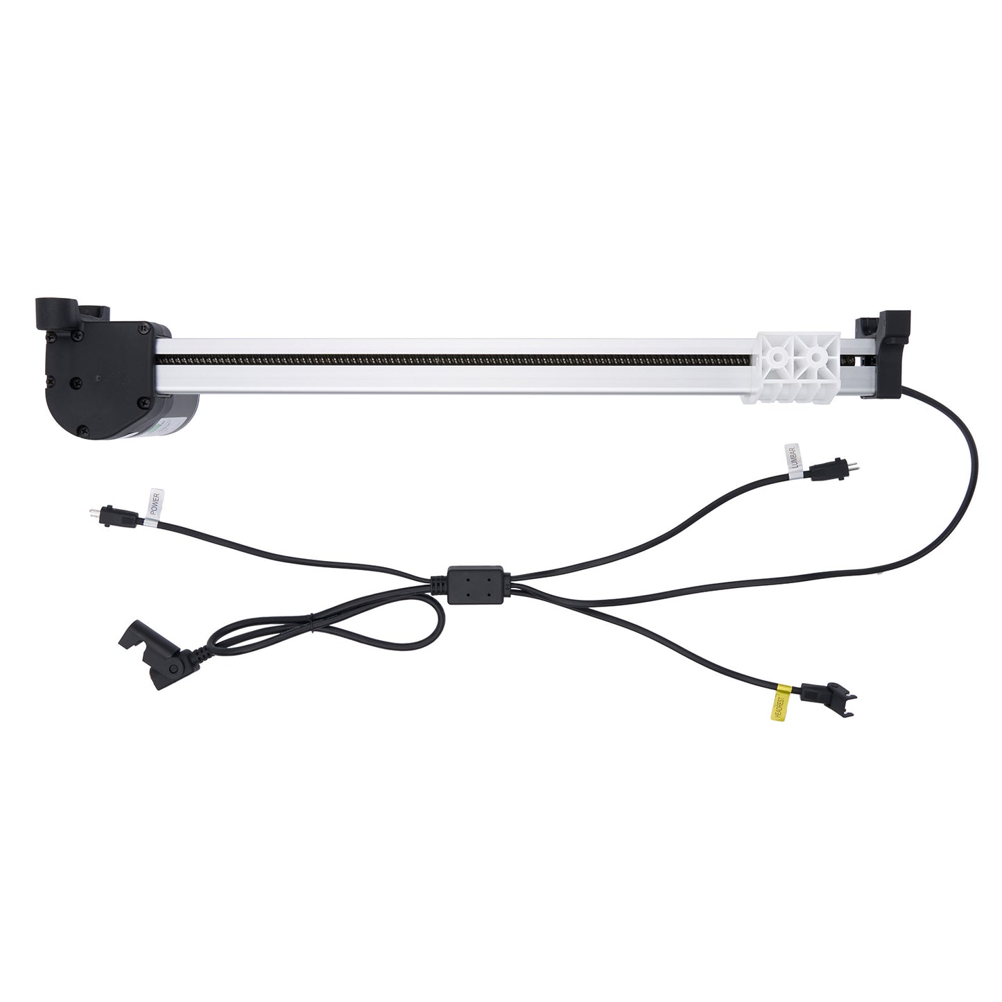 Mechanical arm with attached cables on a white background