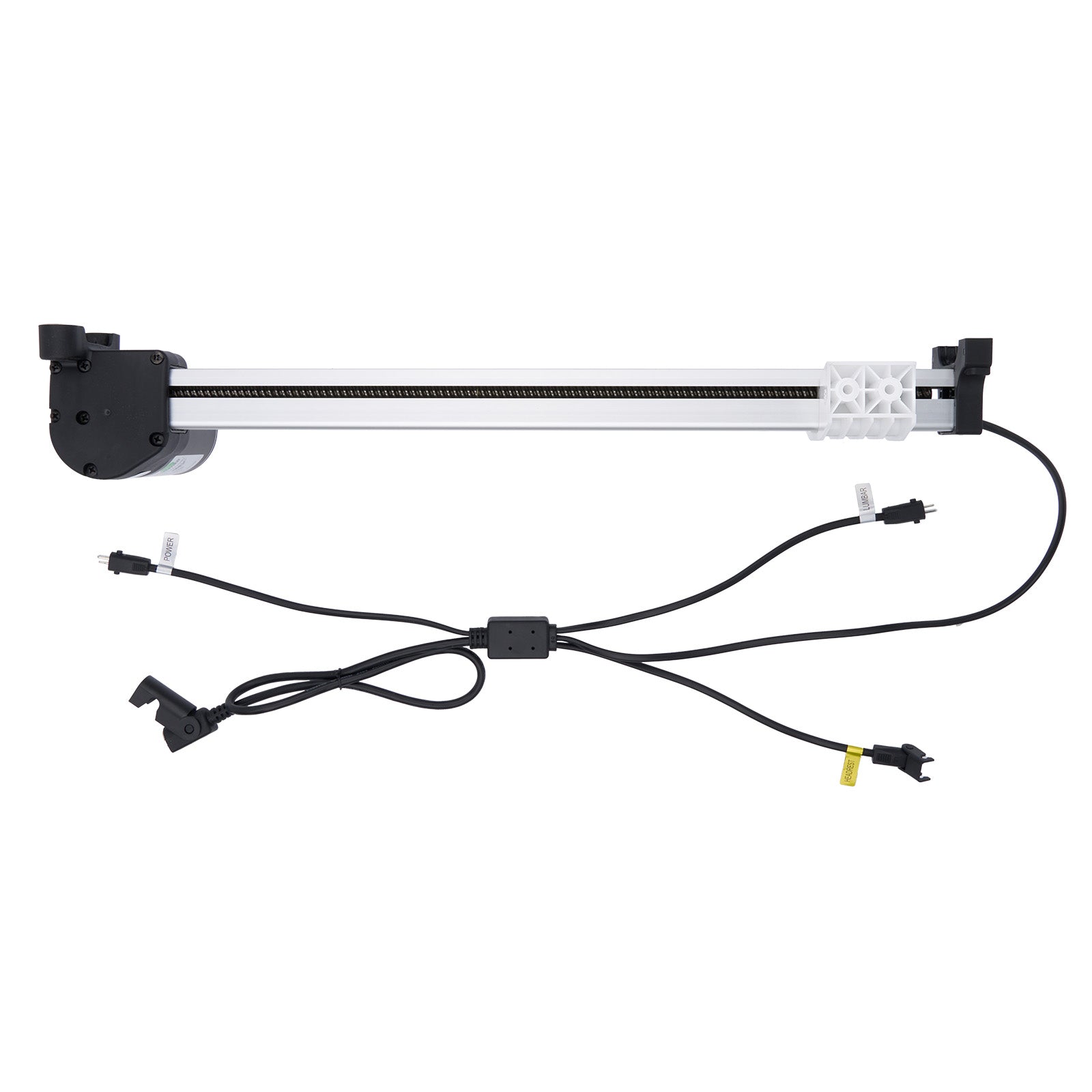 Mechanical arm with attached cables on a white background