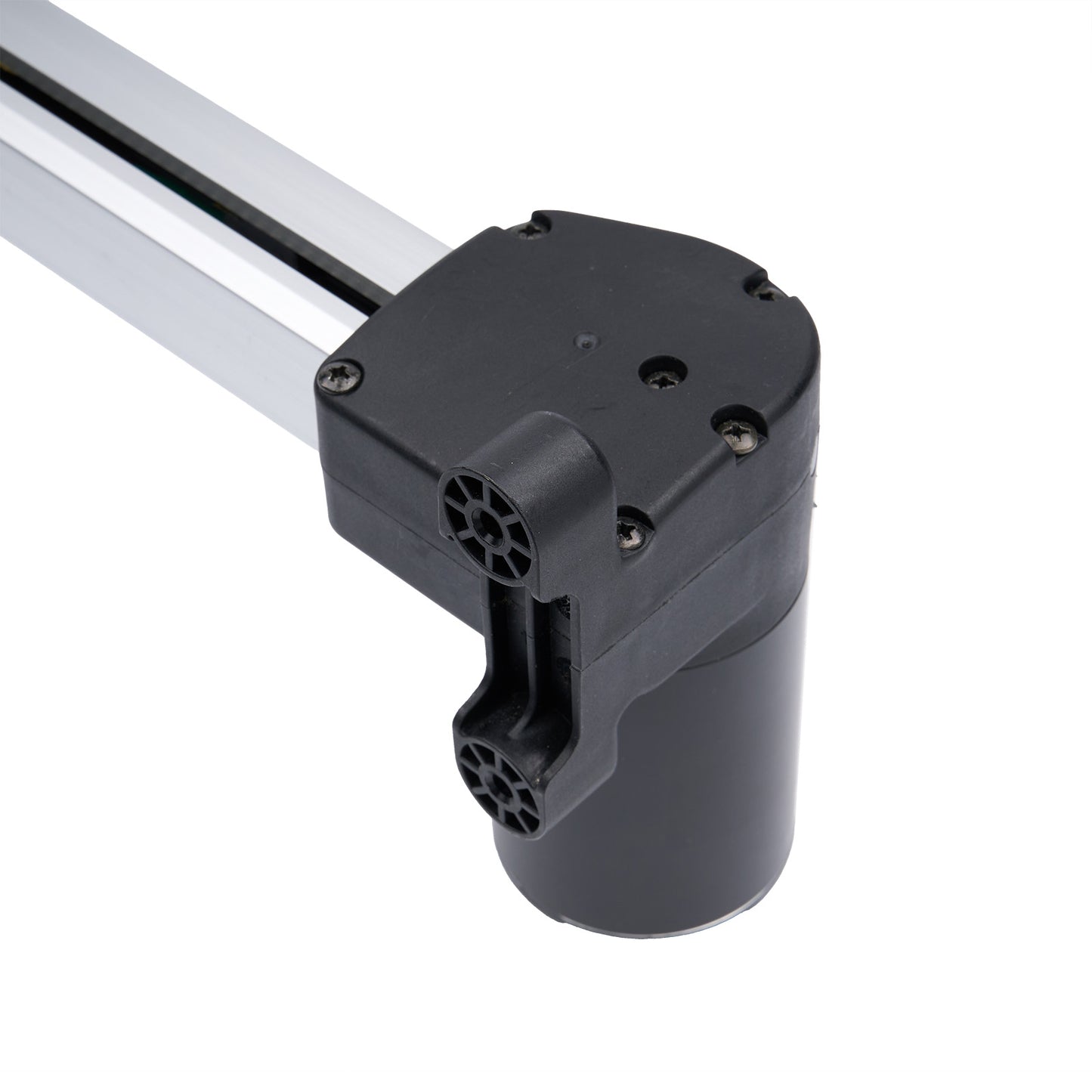 Black mechanical component on a white background