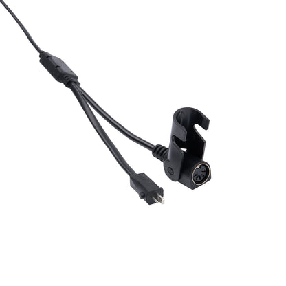 Black microphone clip with cable on a white background