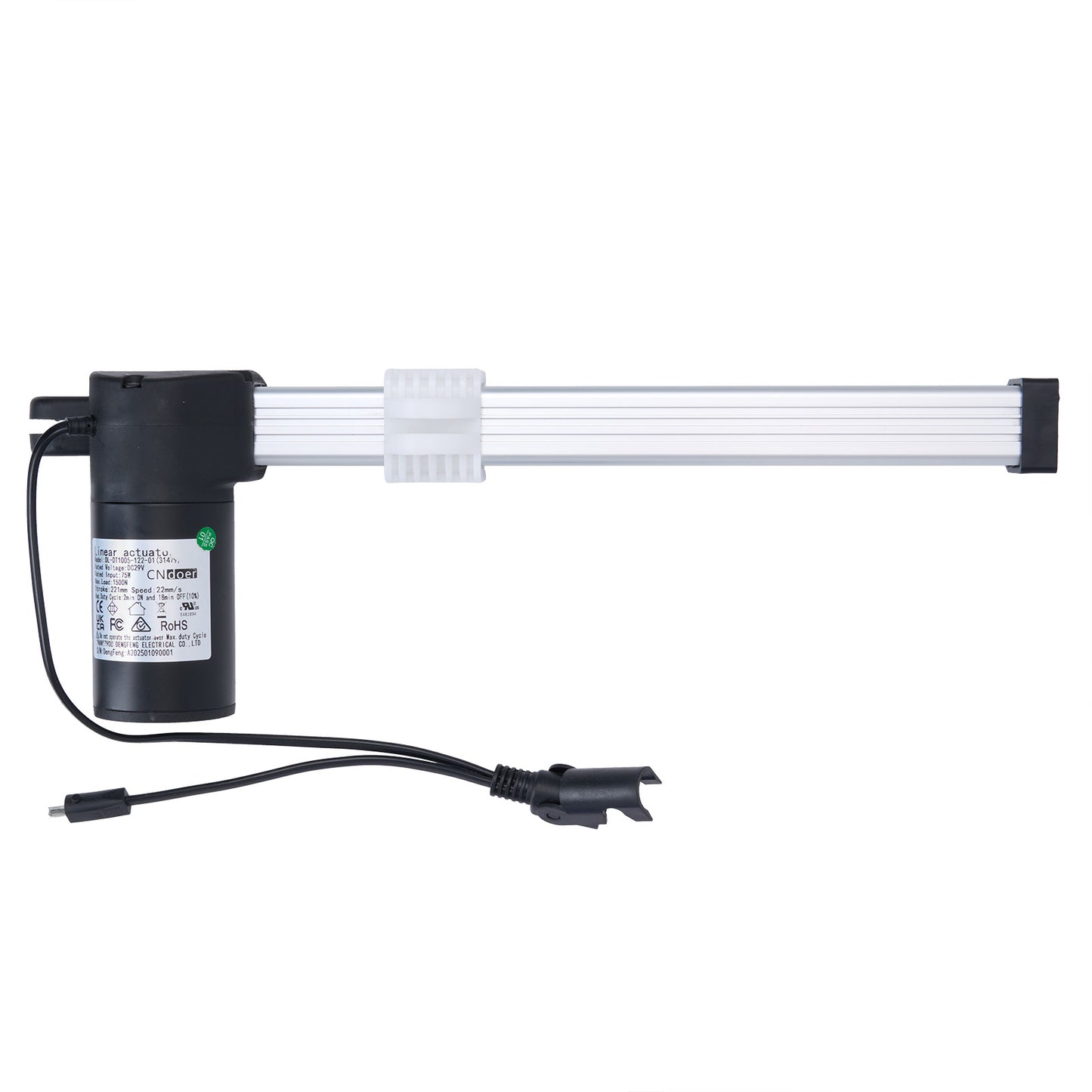 LED light bar with black housing and power cord on a white background