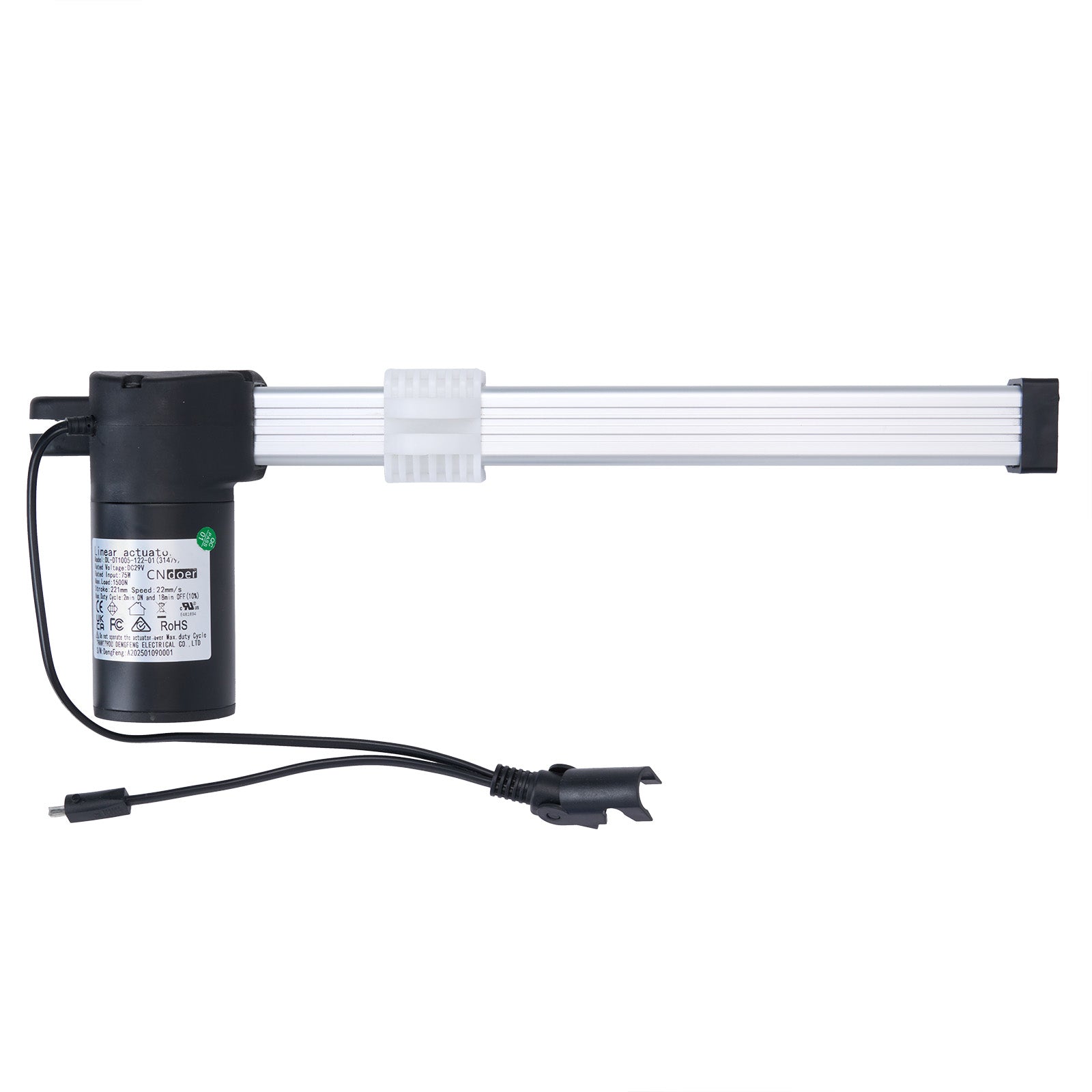 LED light bar with black housing and power cord on a white background