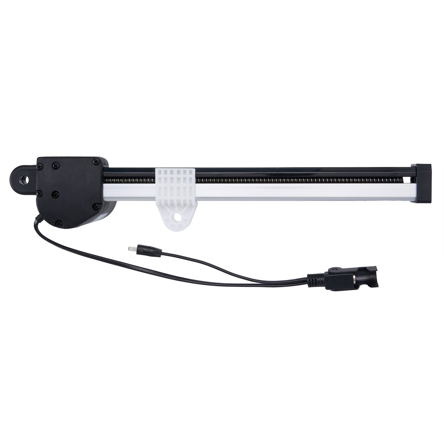 Light bar with black housing and white reflective surface on a white background