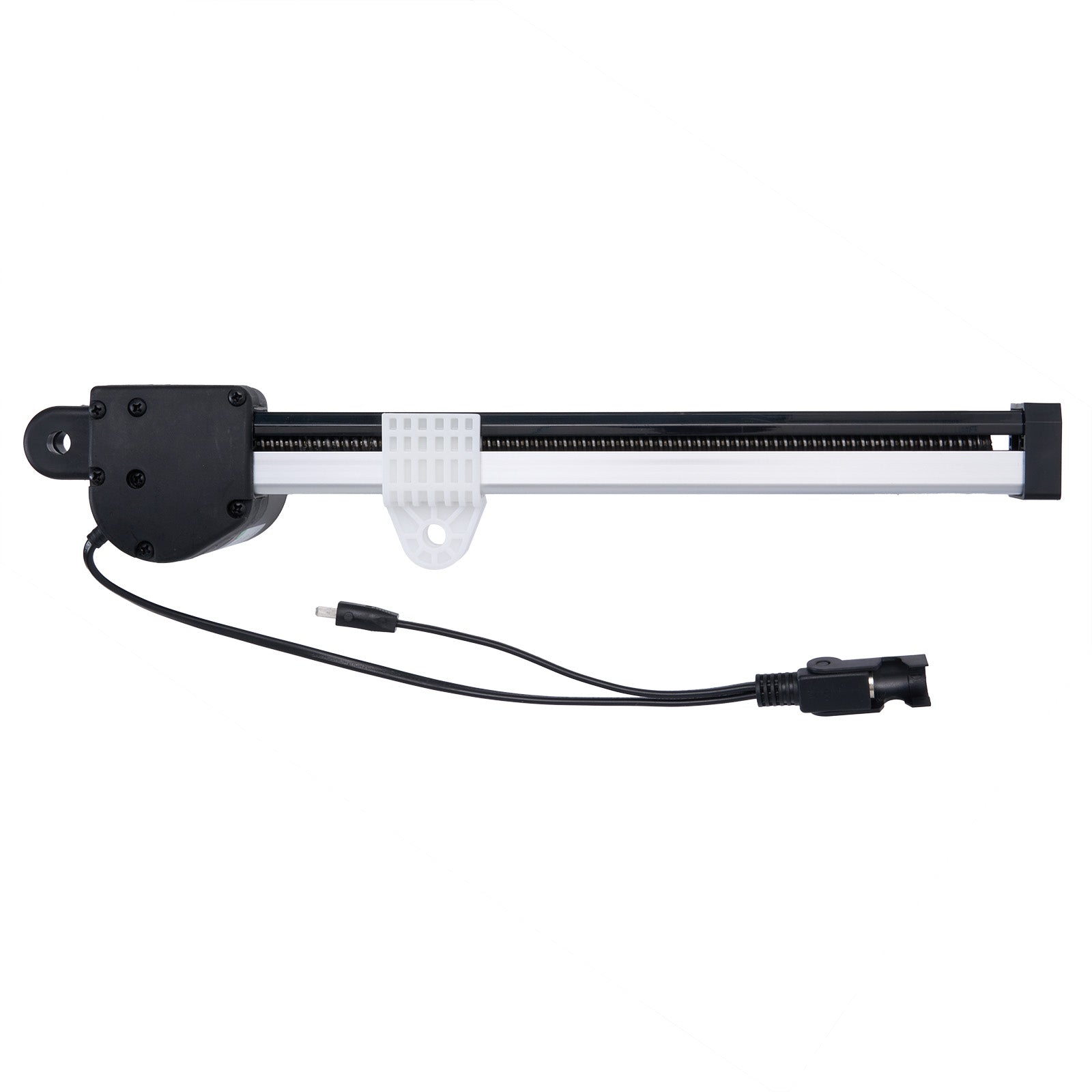 Light bar with black housing and white reflective surface on a white background