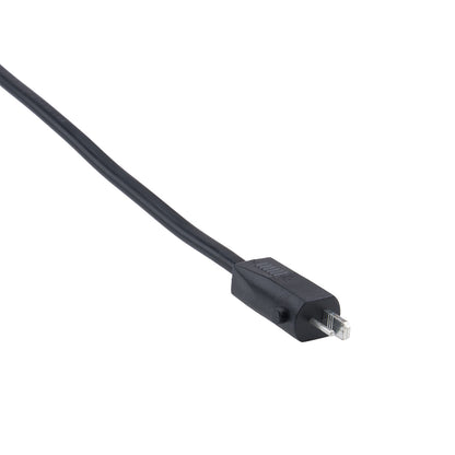 Black Ethernet cable with connectors on a white background